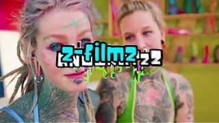 ALT Tattooed Cuties in Shiny Latex Lesbian Strap-On Fuck with German Dirty Talk